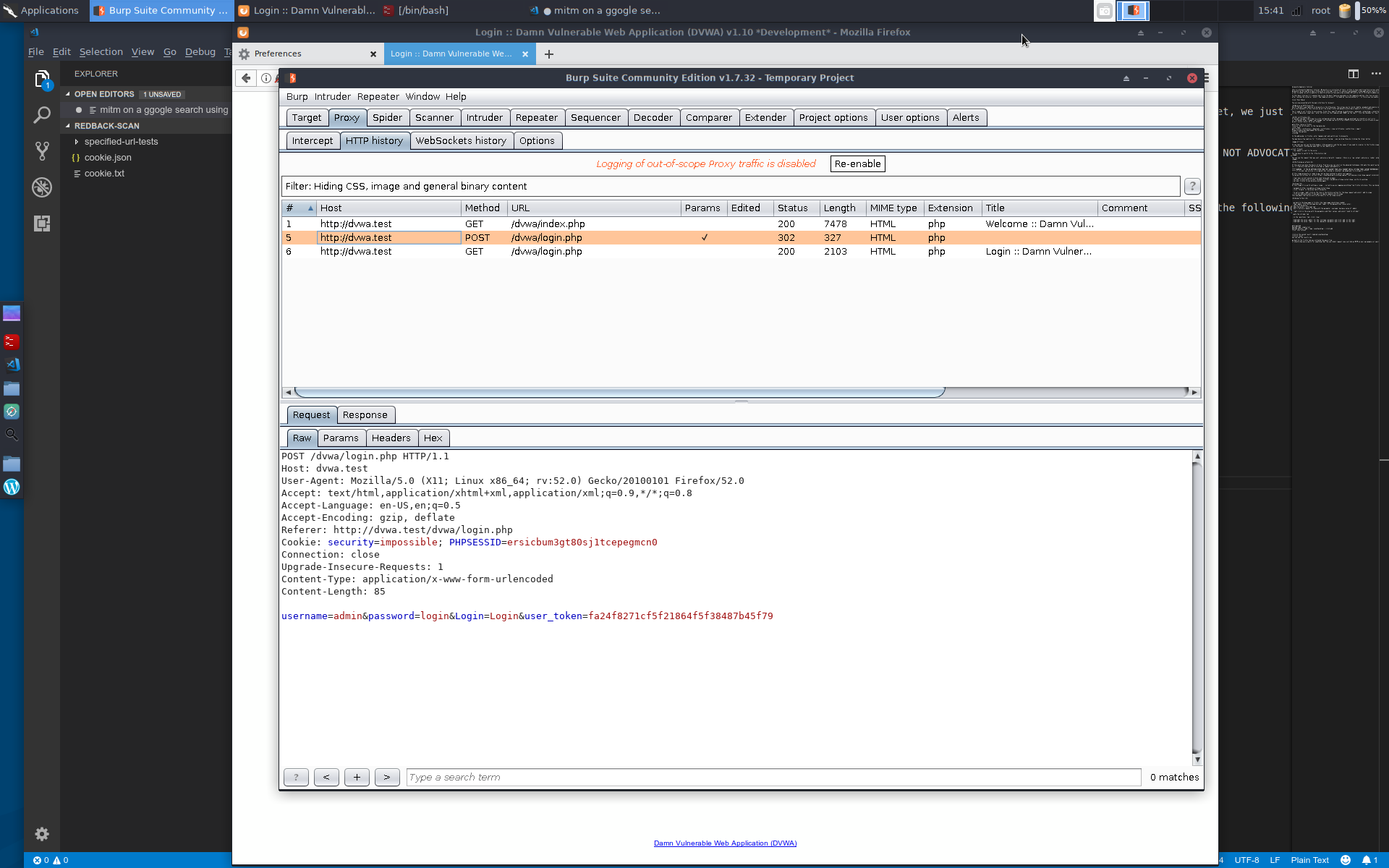 dvwa-login-page-parameter-intercept