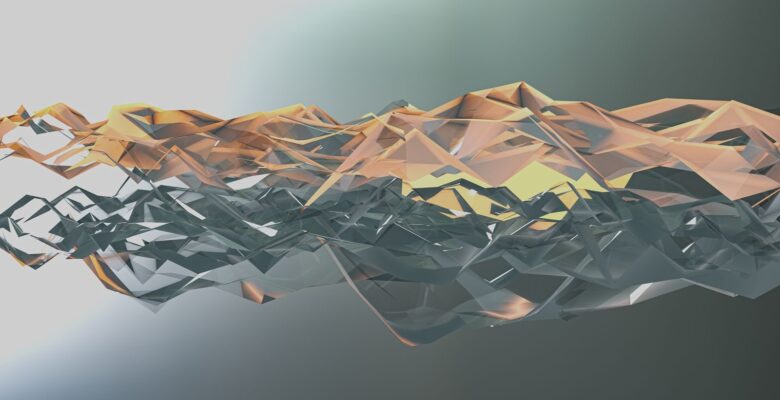 A creative 3D render showcasing geometric shapes in a metallic abstract design.